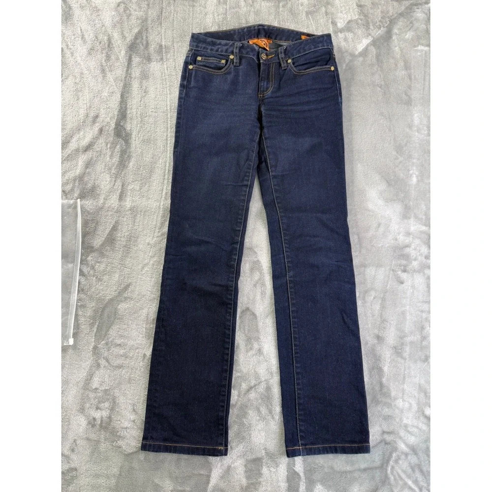 Tory Burch Straight Leg Jeans Women Size 25 Dark Wash Blue Denim Gold Hardware